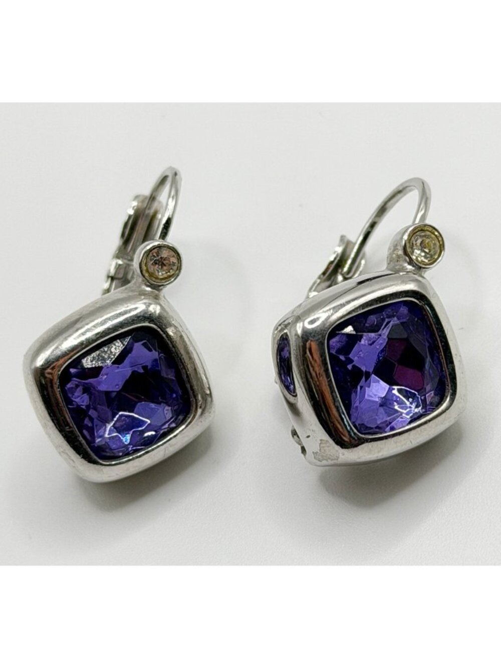 Vintage Joan Rivers Interchangeable Purple Lever Back Earrings (No Extra Stones)